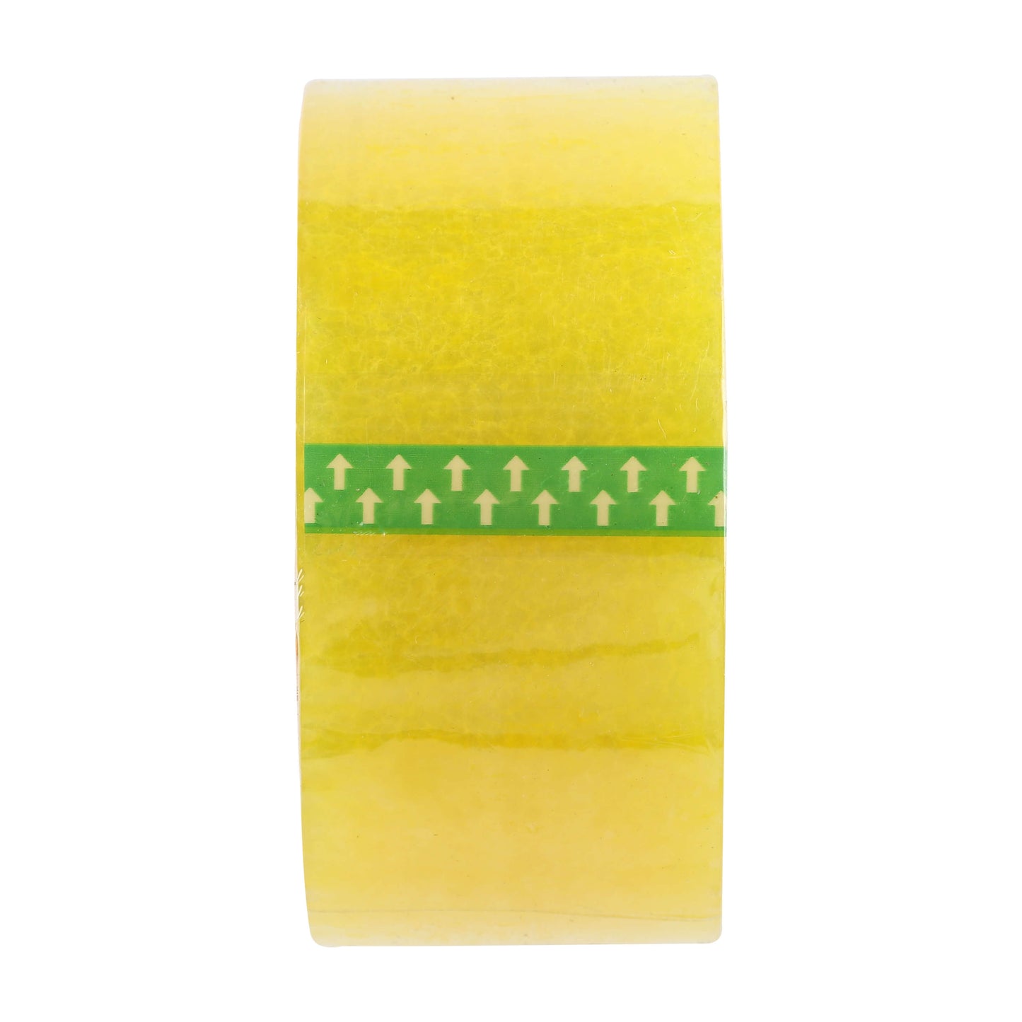 Close-up of yellow tape roll – Side view showing thickness and adhesive clarity.
