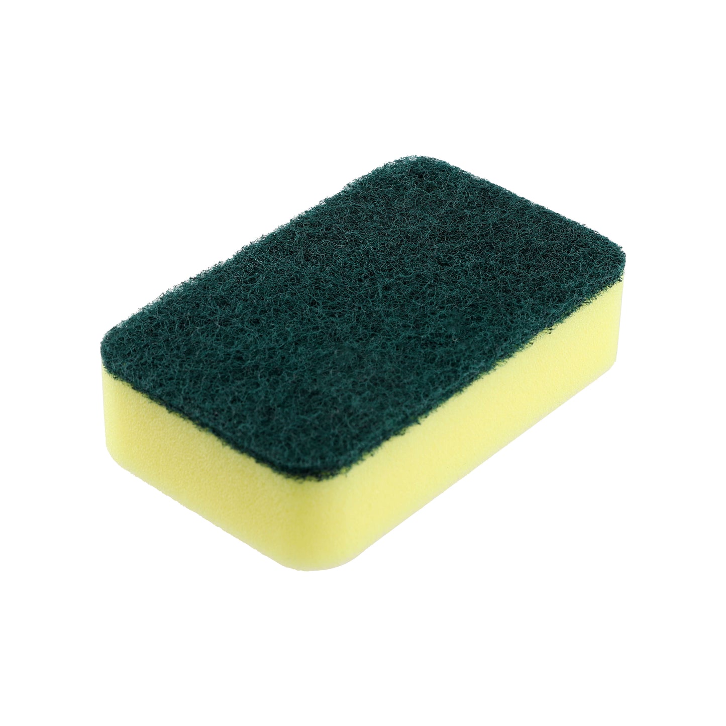 Close-up of one kitchen cleaning sponge with green scouring side.