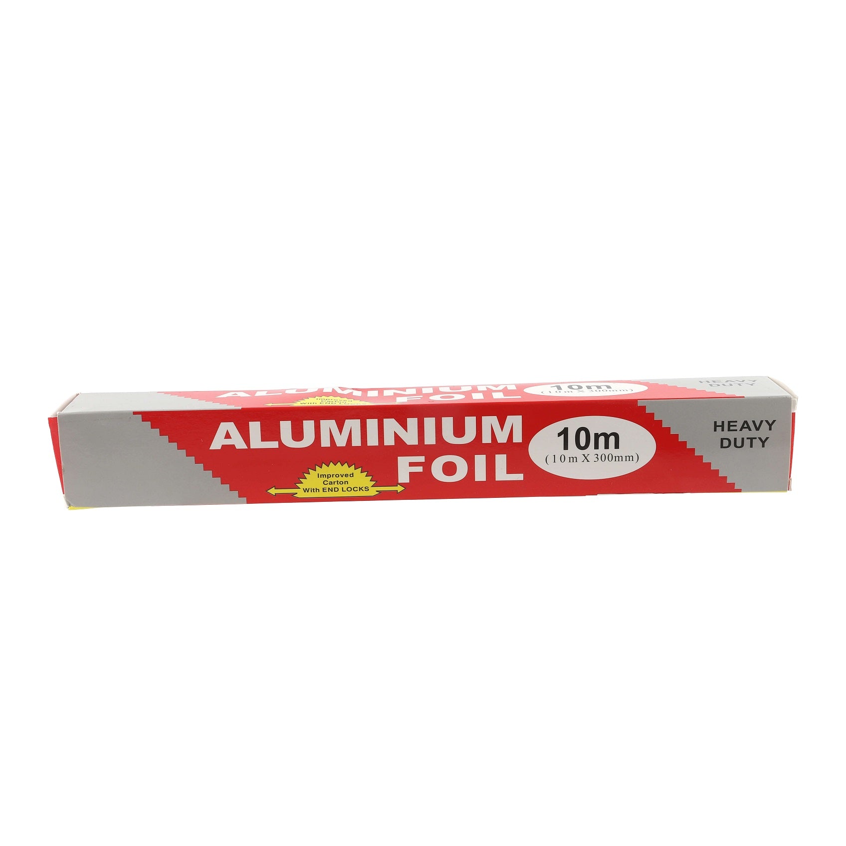 Aluminum foil roll 10m in red and silver packaging.