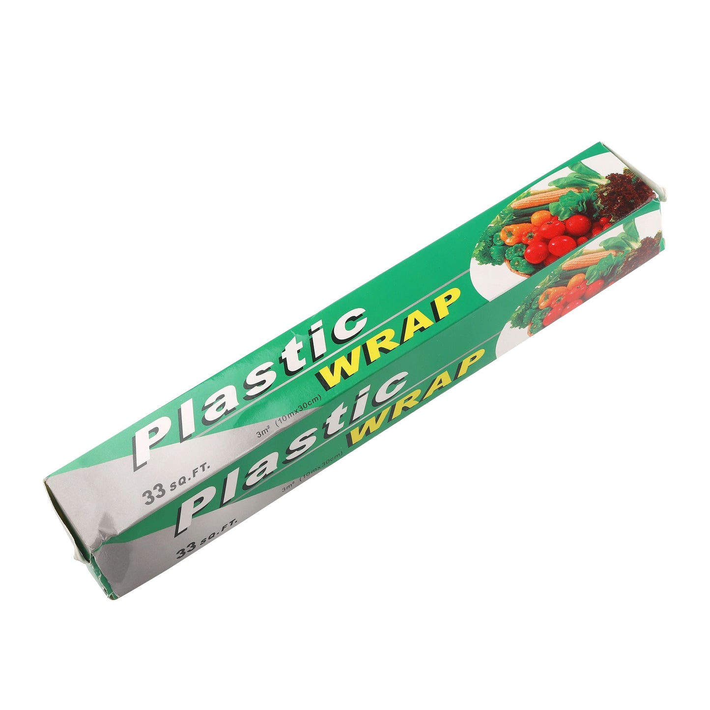 Plastic wrap packaging with tomato illustration for freshness appeal.
