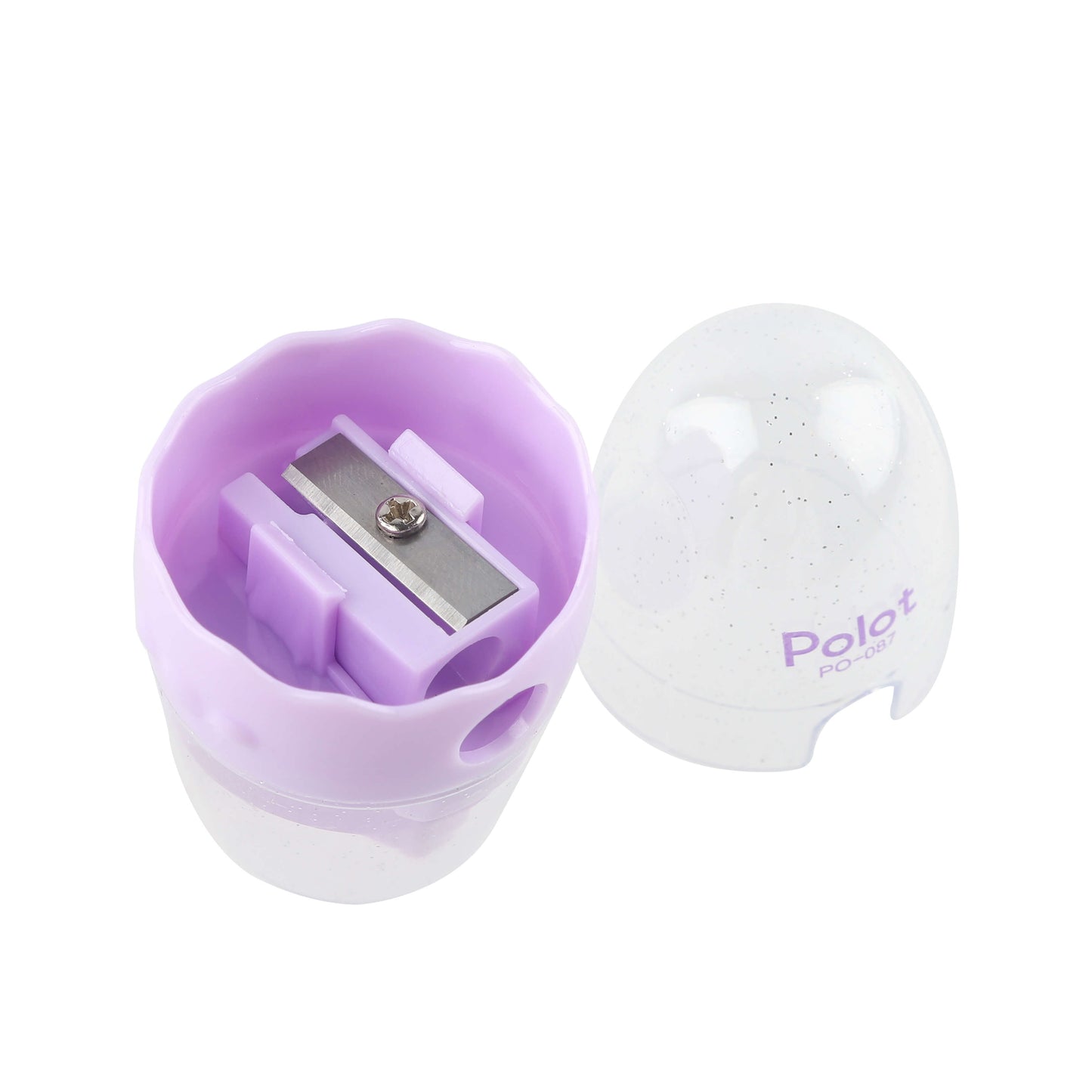 Inside view of pastel pencil sharpener with eraser tip