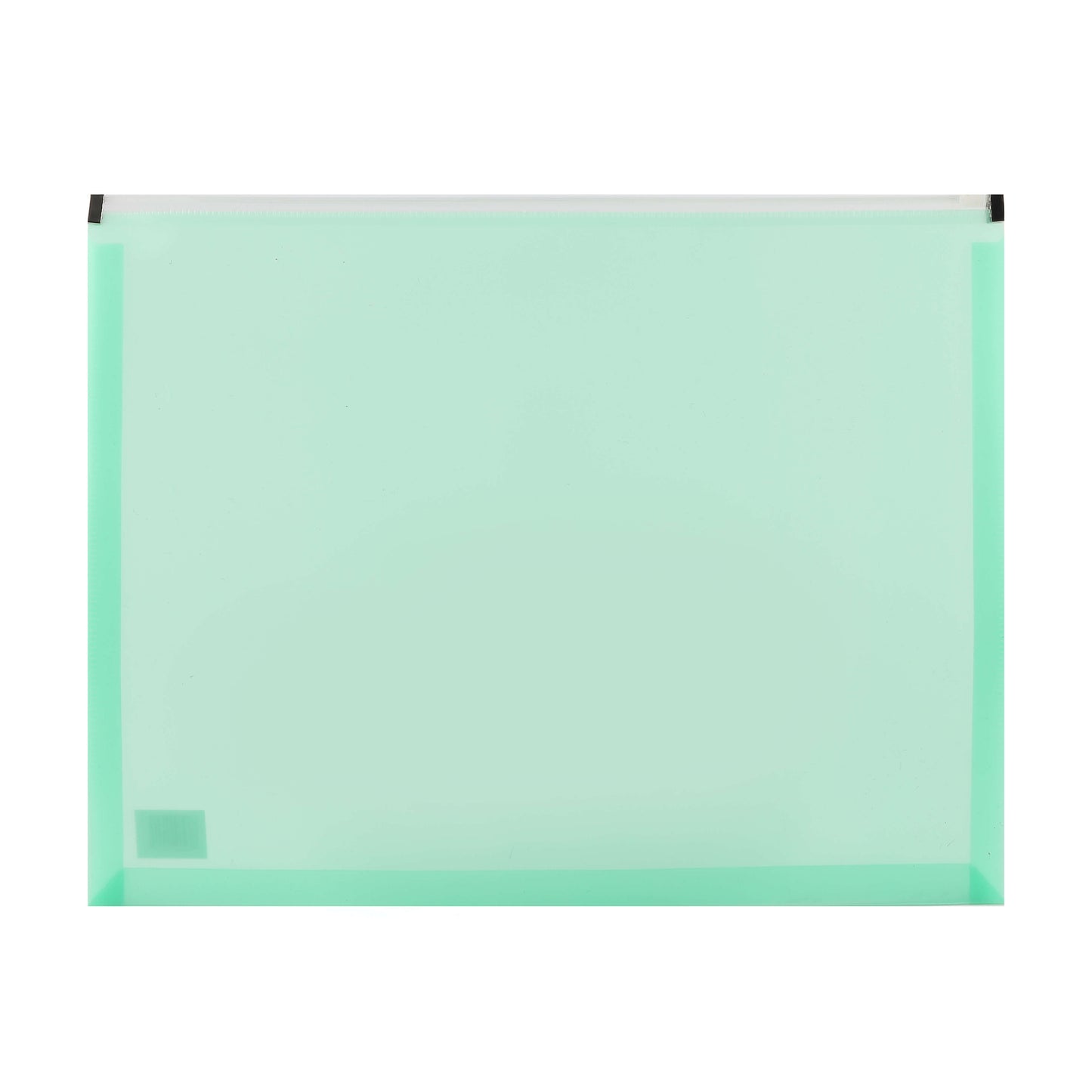Green A4 mesh file bag with zipper, shown flat on white background.