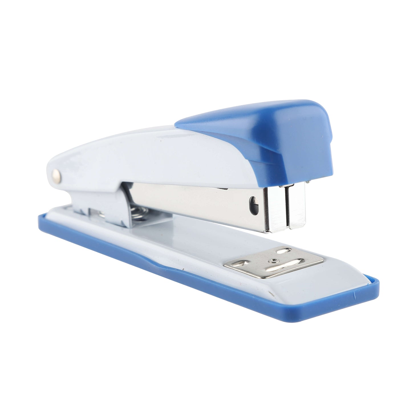 Mini blue stapler shown from above, highlighting compact design.
