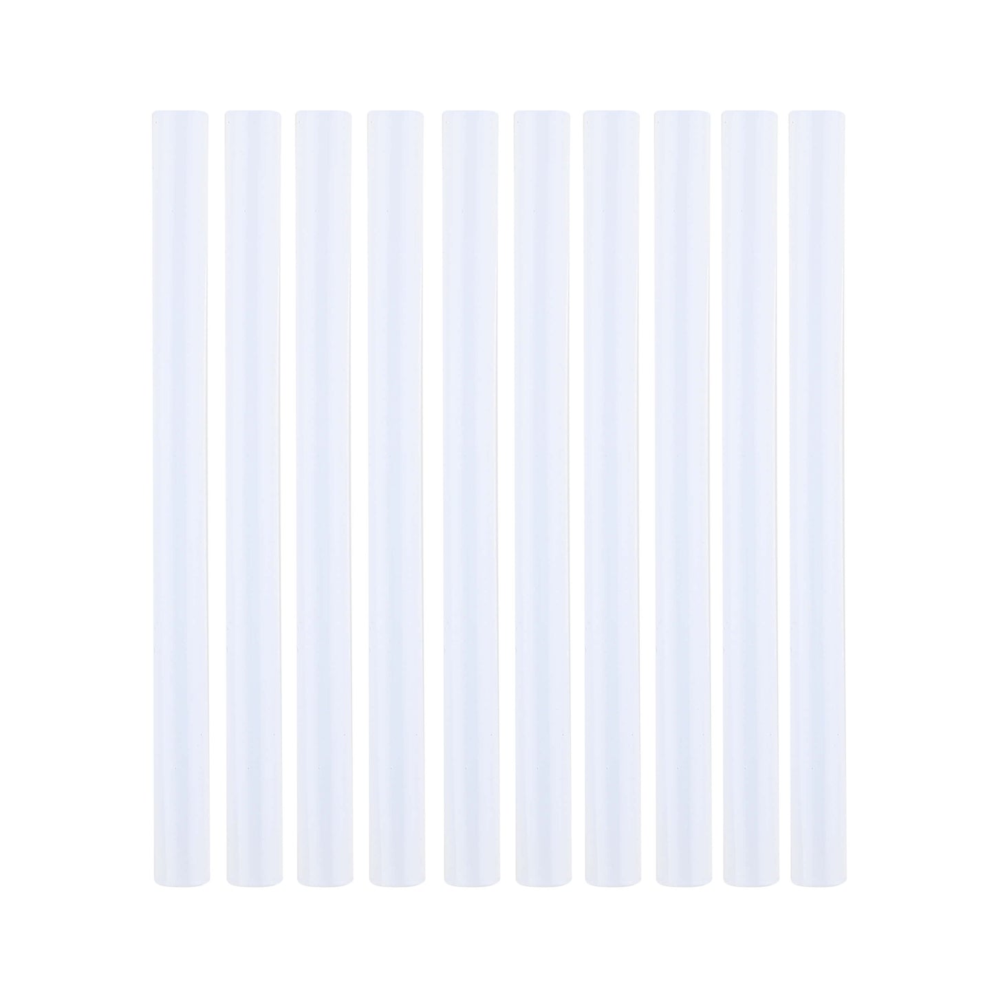 Neatly aligned translucent glue sticks displayed outside of packaging.