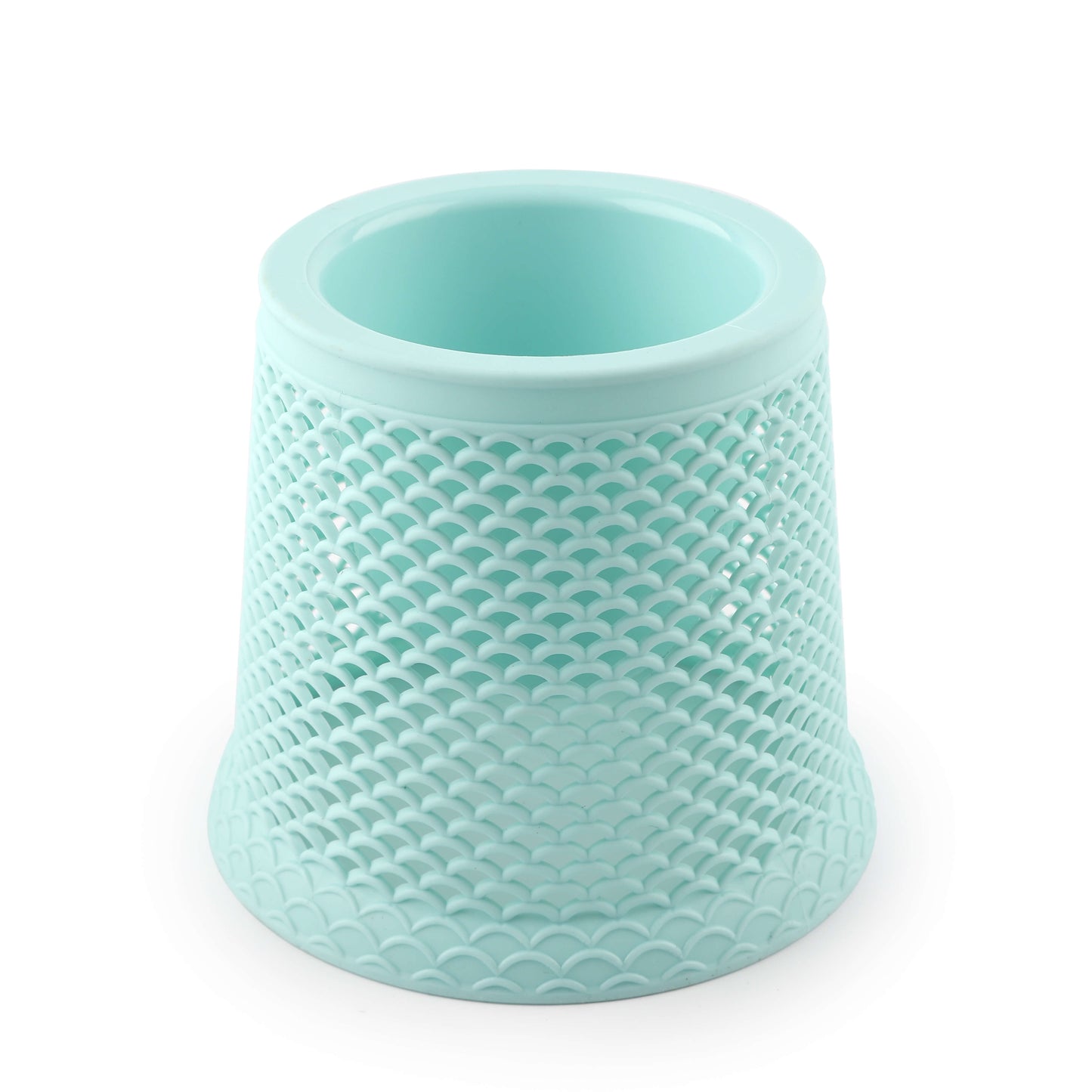 Top-down view of ventilated toilet brush holder in green.