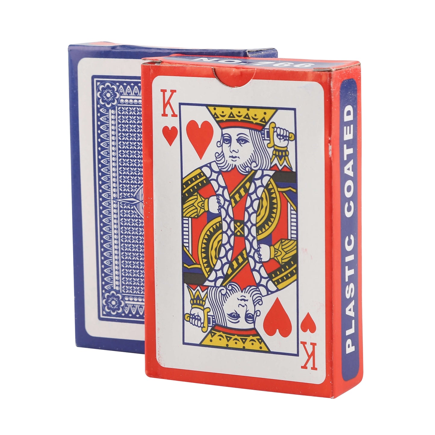 Red and blue mixed-color card decks in retail packaging.