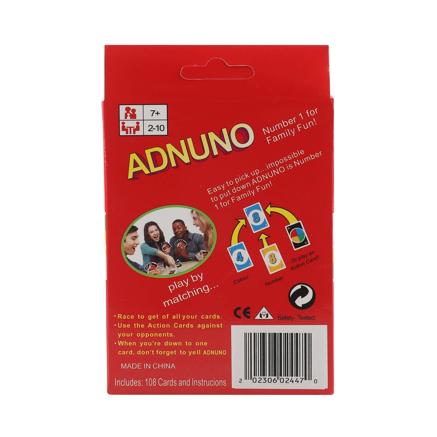 Back of ADNUNO game box showing product information and branding.