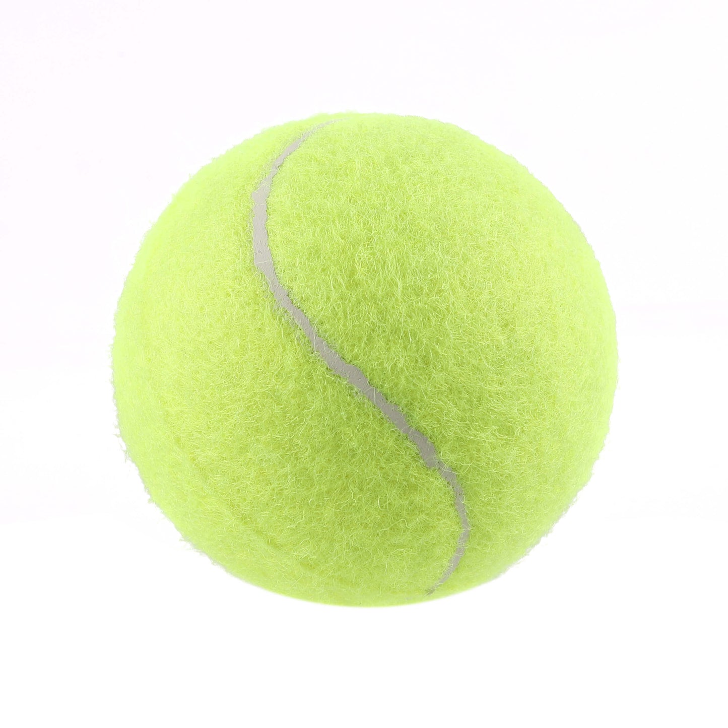 Close-up view of a single neon green tennis ball with visible seam.