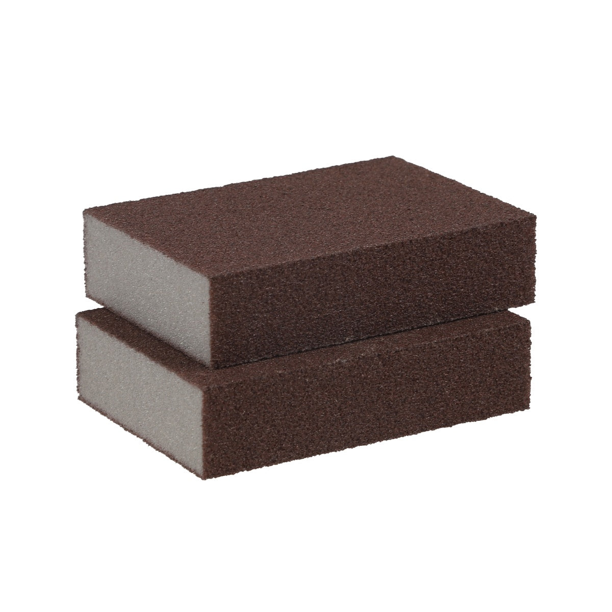 Set of 2 thick brown sanding sponges stacked side by side.