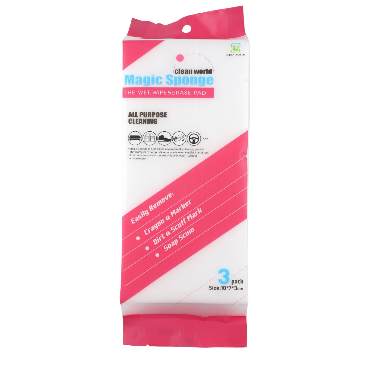 Pack of 3 magic eraser nano sponges in white with red packaging.
