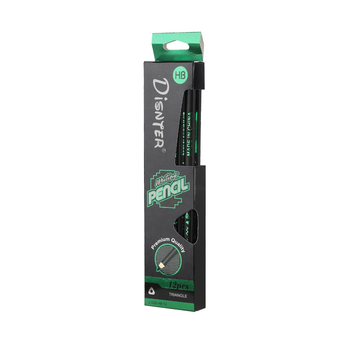 Single green-themed HB pencil box displayed vertically.