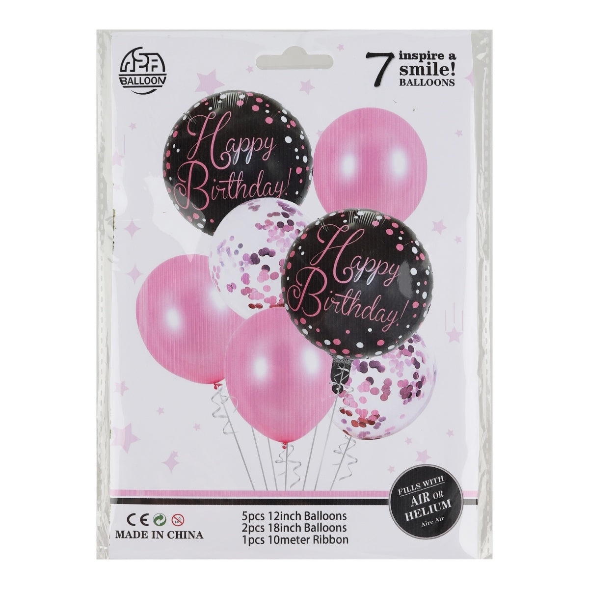 Set of pink and cream latex balloons with curling ribbon and accessories.
