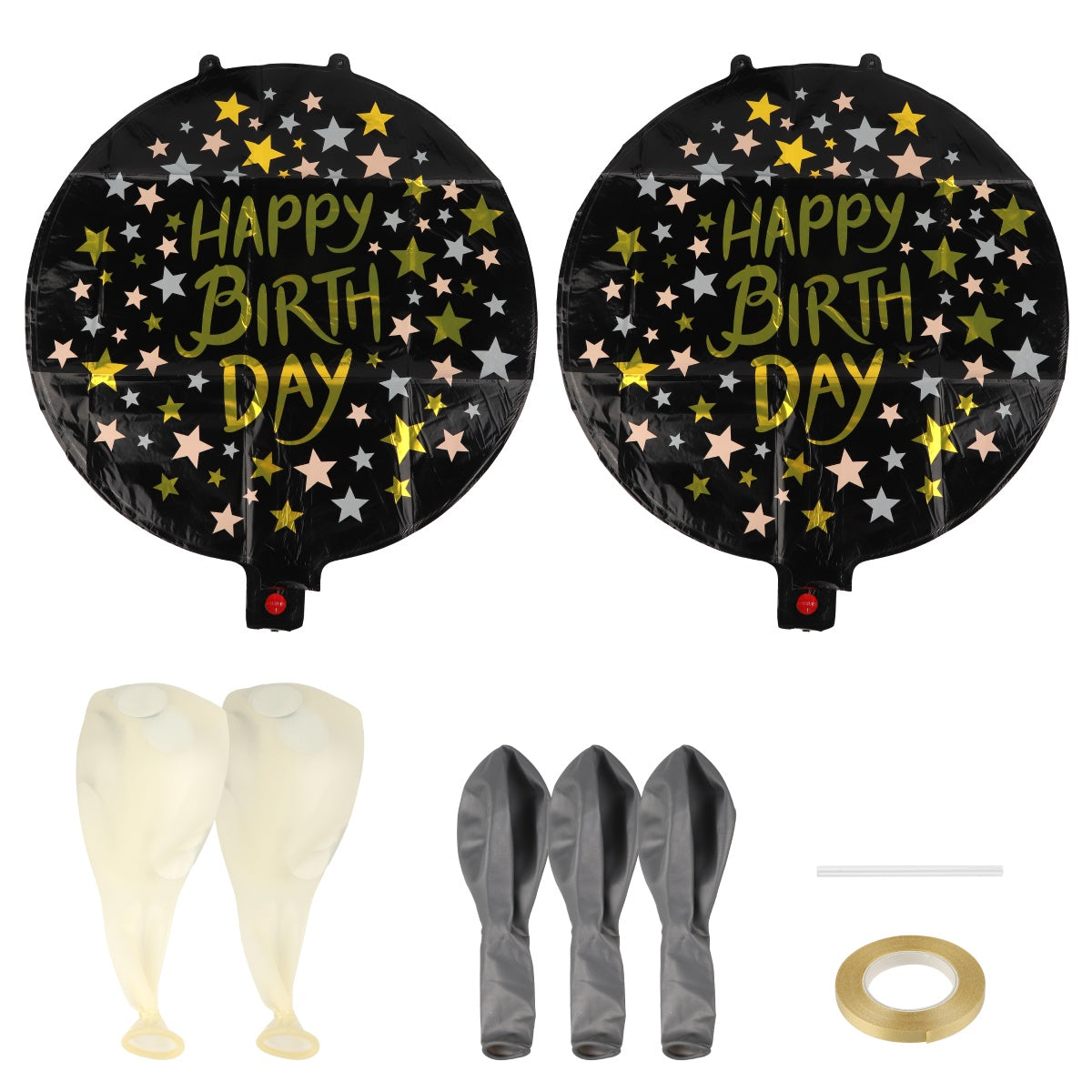 Black-themed balloon set with matching foil balloons and latex balloons.