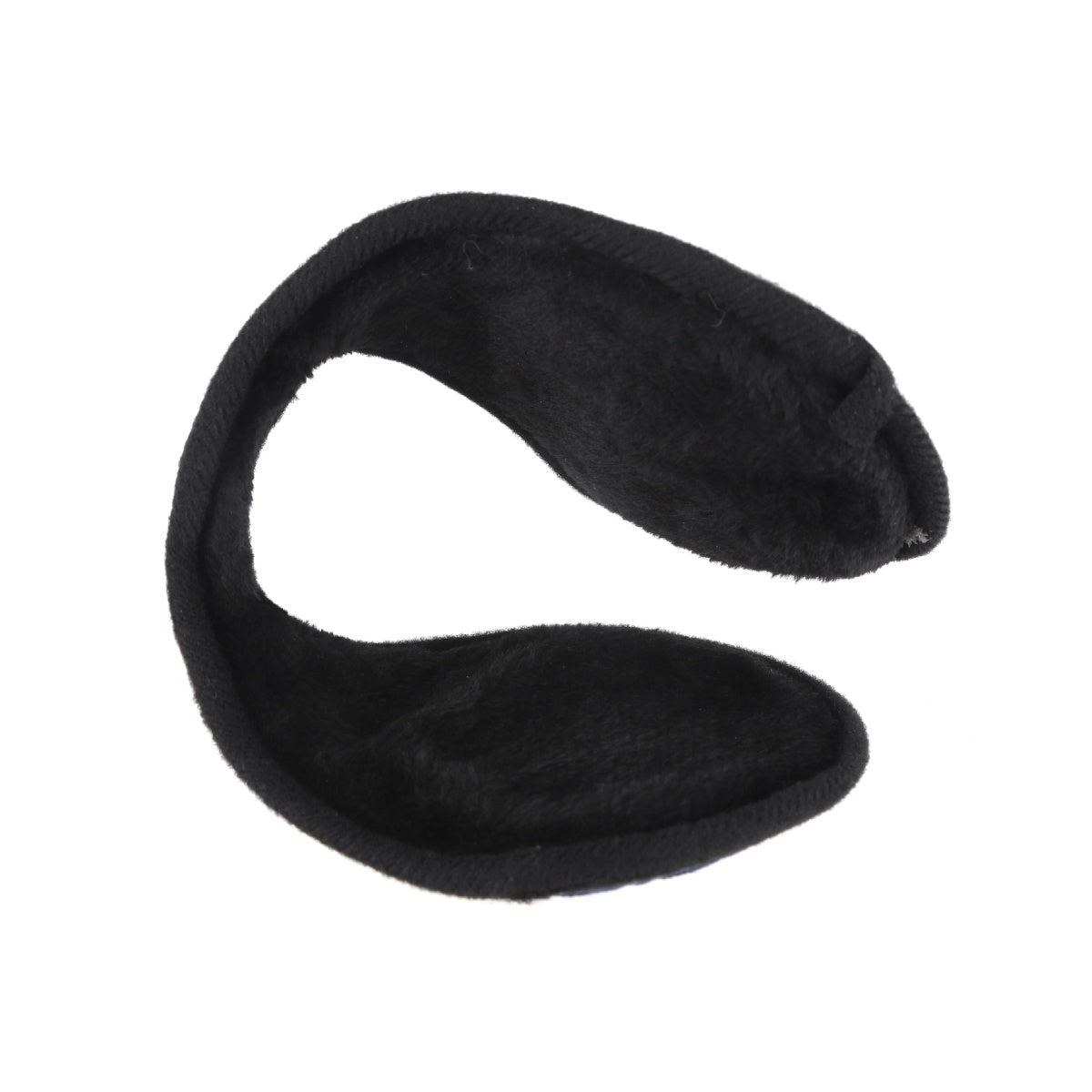 Top-down view of black fleece earmuffs fully extended for use.