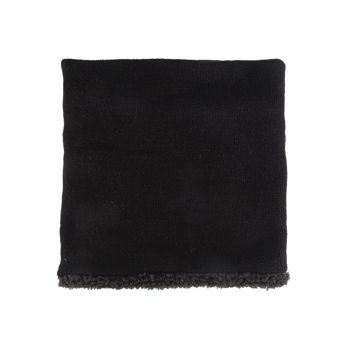 Front flat lay of black neck scarf made of thermal fleece.