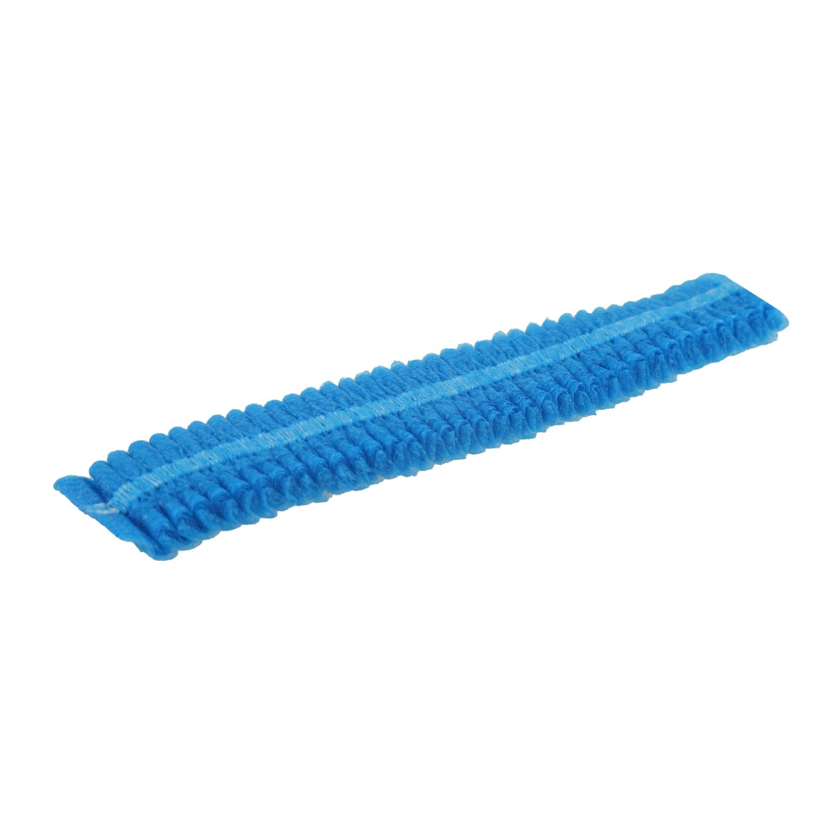 One blue disposable bouffant cap partially unrolled.
