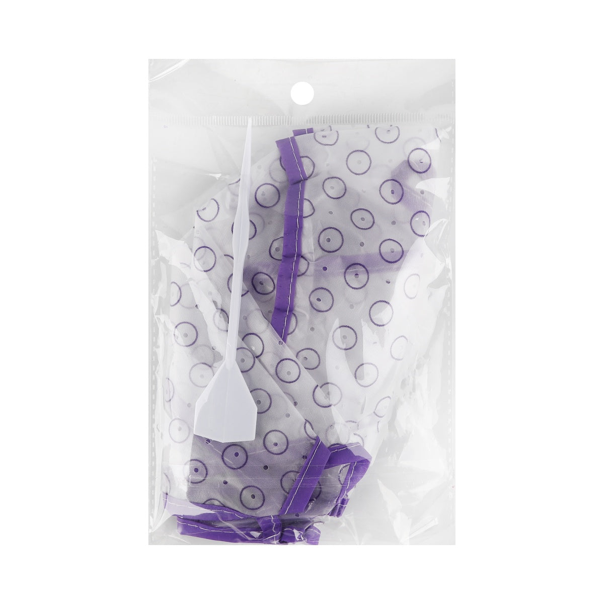 Packaged purple hair dye cap with streaking hook included.