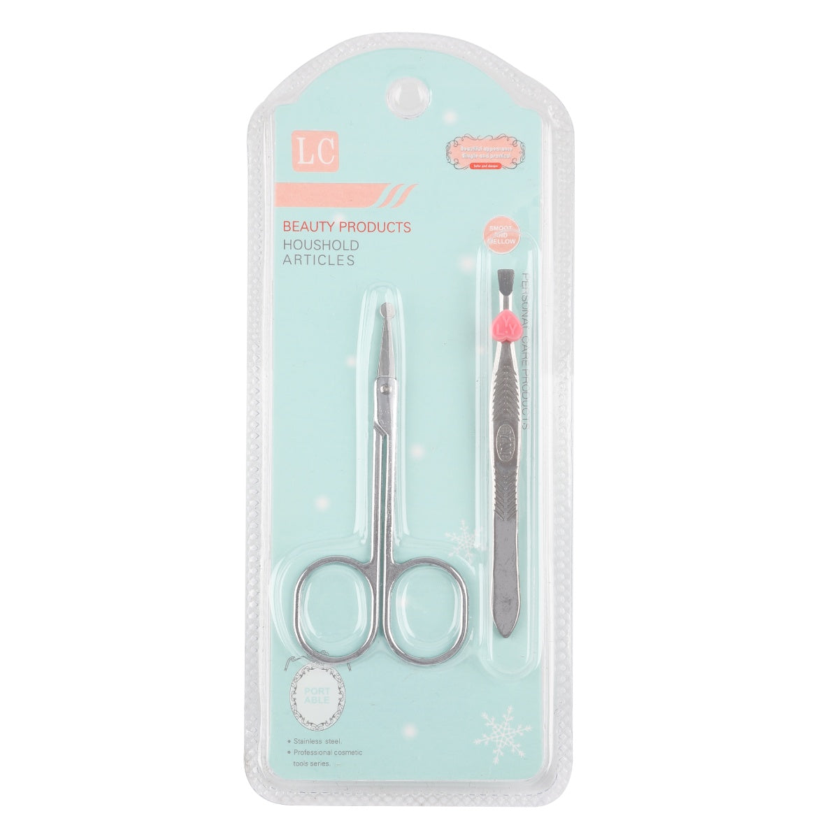 Packaged nose hair clipper and tweezers grooming set.