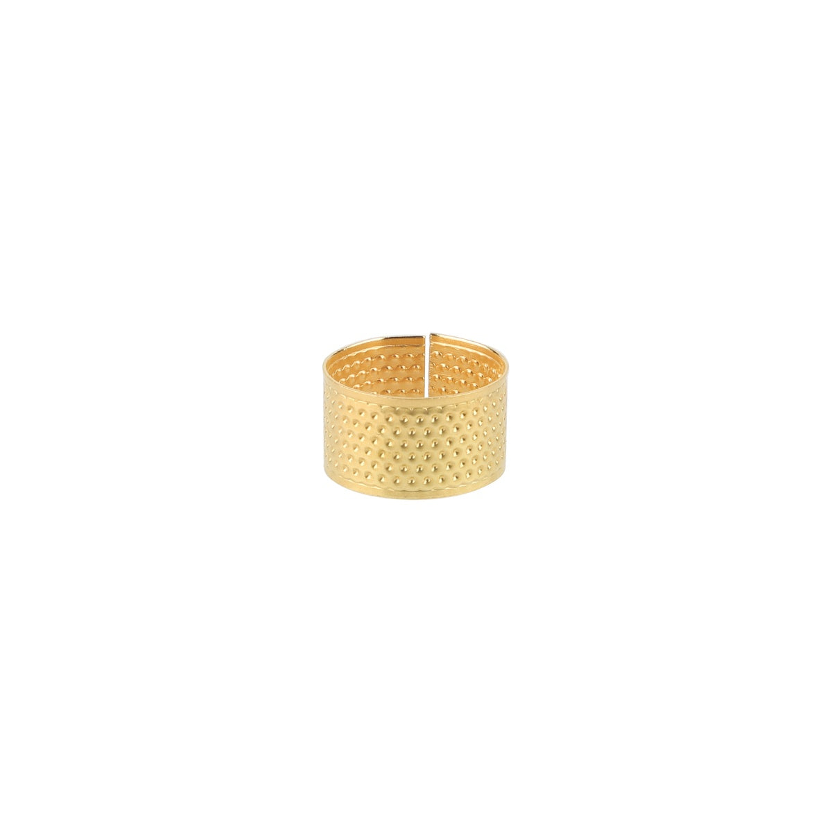 Golden thimble included in sewing kit for finger protection.