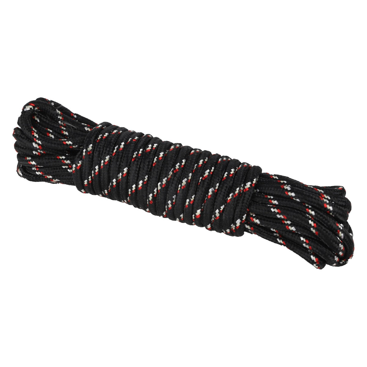 Black heavy-duty braided rope, 10m long, for multipurpose use.