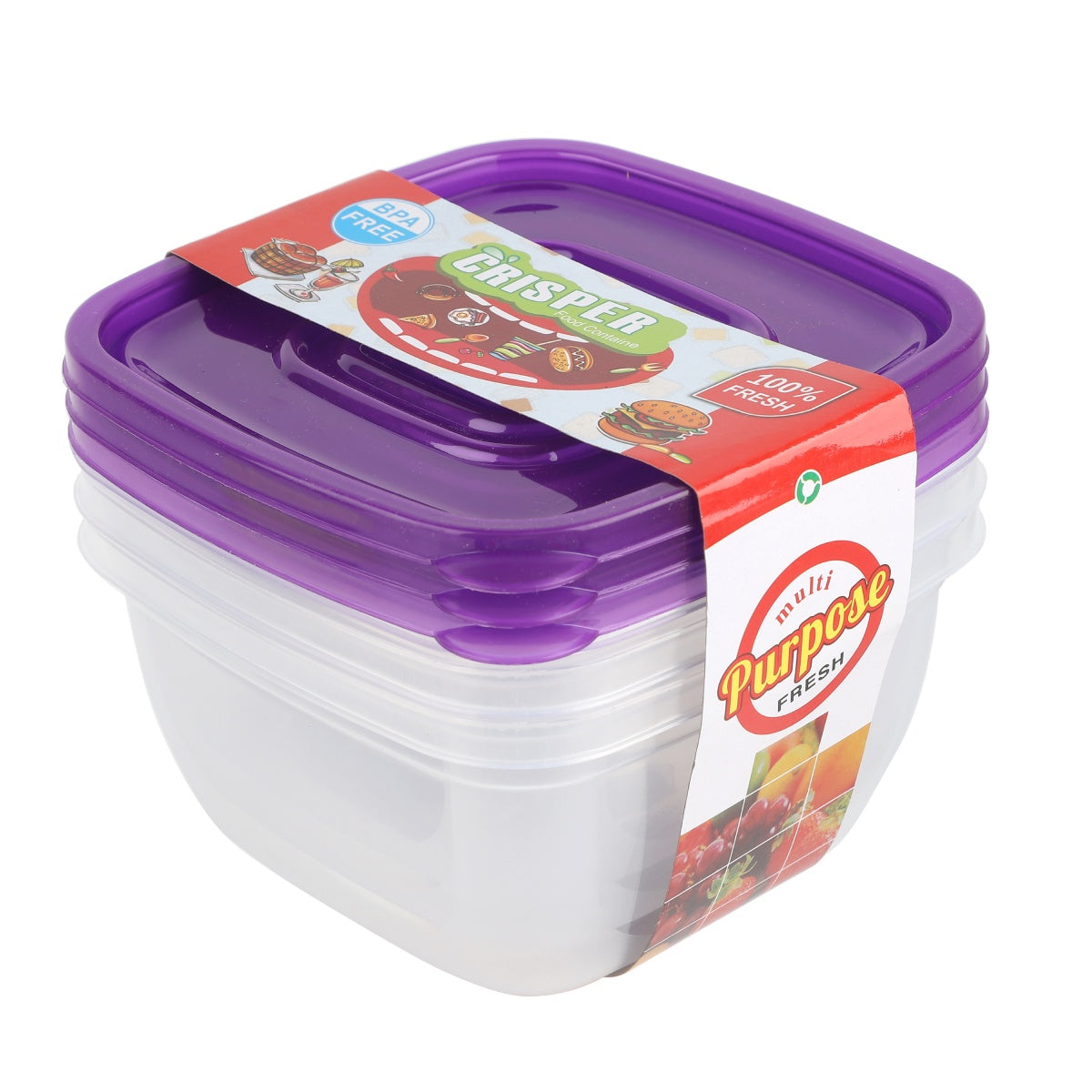 Purplel food saver containers with fresh-lock lids.