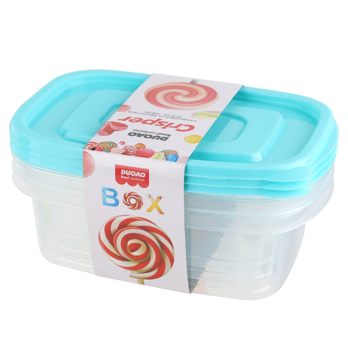 Blue assorted food containers for storage.
