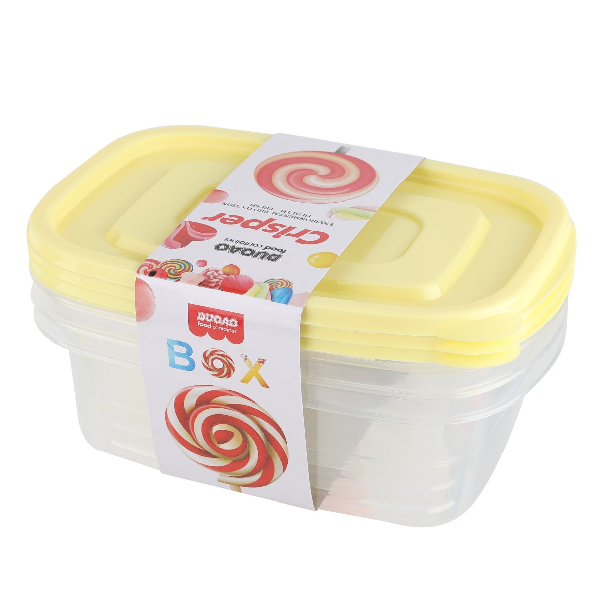 Yellow assorted food containers for storage.