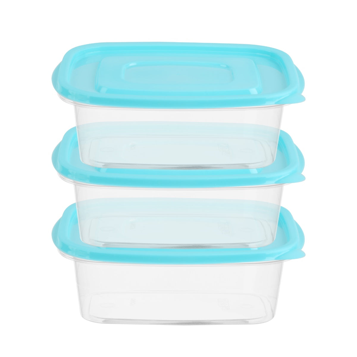 Three blue-topped food saver boxes.