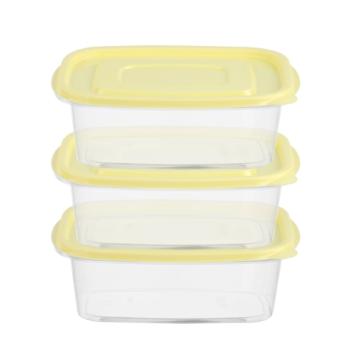 Stack of 3 yellow-lid food containers.